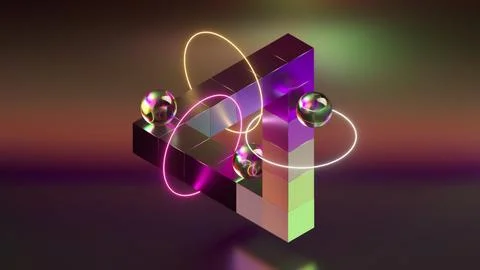 Modern and futuristic 3d render of a colorful geometric shape with iridescent Stock Illustration