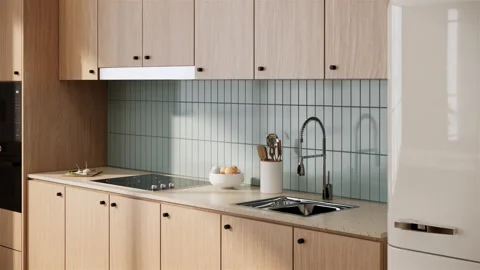 Modern and minimal style kitchen counter apartment room interior design Stock Footage 241290727