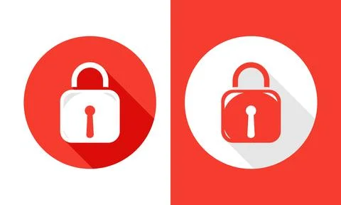 A Modern and Minimalist Padlock Security Icon in Red and White, Perfect for.. Stock Illustration