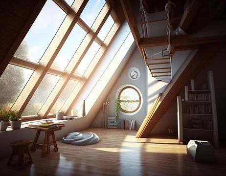 A Modern and Organic Attic Ilustración de archivo