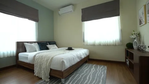 Modern and Simple Master Bedroom Interior Design, Daylight Stock Footage 253811211