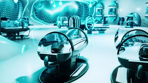 A modern and sleek office space with futuristic furniture and design elements Stock Footage 285341812