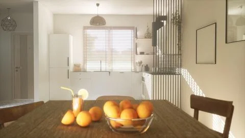 A modern and spacious kitchen. 3D render Stock Illustration