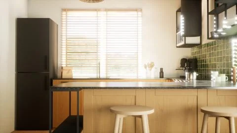 A modern and spacious kitchen. 3D render Illustrazione stock