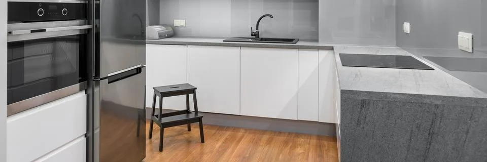 Modern and spacious kitchen Stock Photos