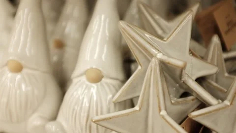 Modern and trendy white ceramic Christmas ornaments. Traditional Xmas tree Stock Footage 320971446