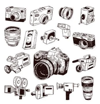 Modern and Vintage camera icon set, vector illustration Stock Illustration