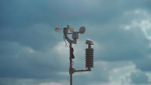 Modern anemometer or weather wind vane for measuring meteorology conditions Stock Footage 152769435