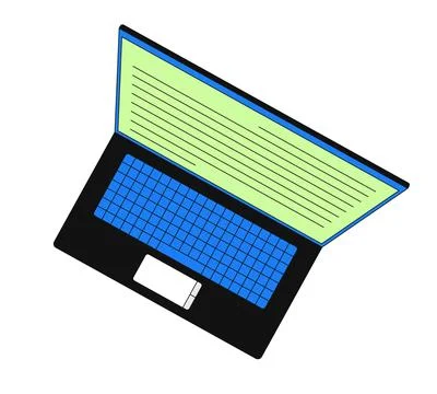 Modern angled laptop with screen filled with lines of data 2D cartoon object Stock Illustration