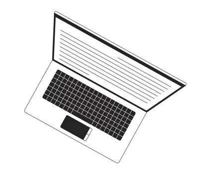 Modern angled laptop with screen filled with lines of data 2D line object Stock Illustration