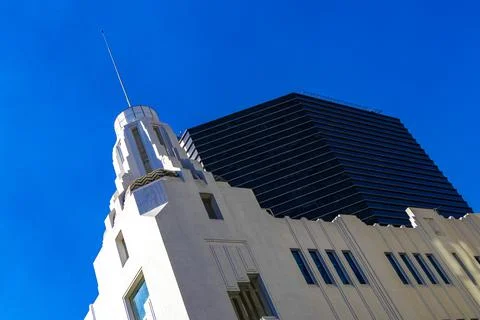 Modern angular high rise building skyscraper buildings Mexico City Mexico. Fotos de archivo