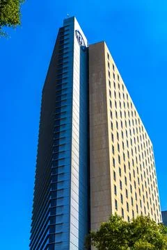 Modern angular high rise building skyscraper buildings Mexico City Mexico. Fotos de archivo