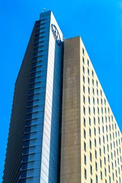 Modern angular high rise building skyscraper buildings Mexico City Mexico. Fotos de archivo