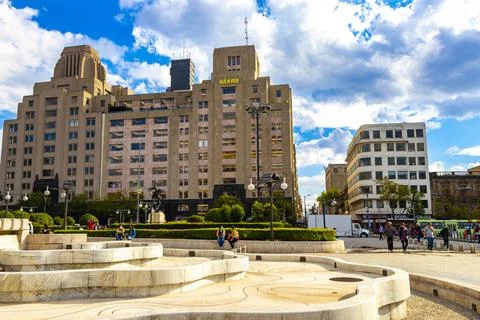 Modern angular high rise building skyscraper buildings Mexico City Mexico. Fotos de archivo
