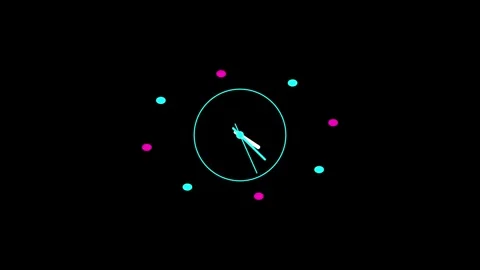 Modern animated clock face with moving hands and vibrant colorful dots on a.. Stock Footage 344352959