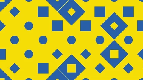 Modern animated pattern with geometric tiles. Dynamic yellow and blue elements Stock Footage 196092011