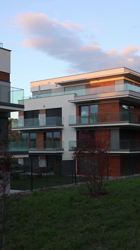 Modern apartment building and vertical video Stock Footage 286996358