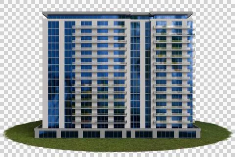 Modern apartment building with multiple floors balconies and glass panels Ilustración de archivo