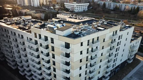 Modern Apartment Complex Flyaway | Aerial Reveal Shot | Urban Landscape 4K Stock Footage 325446479