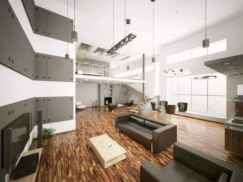 Modern apartment interior 3d Stock Illustration