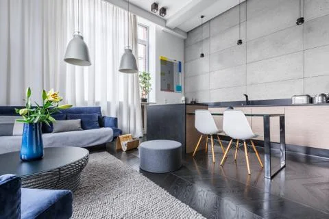 Modern apartment with kitchen Stock Photos