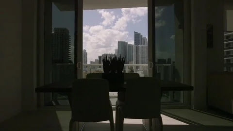 Modern apartment miami view of table and patio Stock Footage 69981922