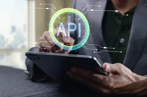 Modern API Programming Interface Concept with Touchscreen Interaction Foto stock