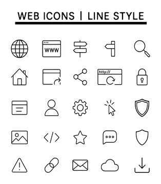Modern app icons set vector image, Simple web icons line style 库存插图