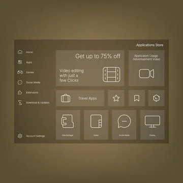 Modern application store dashboard interface with minimal UI design Illustrazione stock