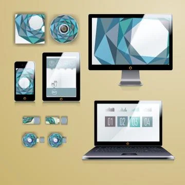 Modern application template design for corporate identity. Computer tablet an Stock Illustration