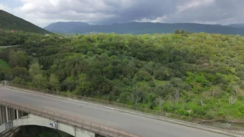 Modern Arch Bridge and Mountain Valley in Peloponnese Stock Footage 337087242