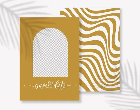 Modern Arch Save the Date card with wave background and place for photo. Stock Illustration