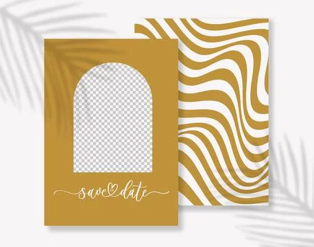 Modern Arch Save the Date card with wave background and place for photo. Stock Illustration