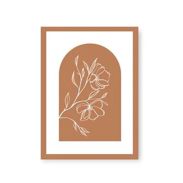 Modern arch wall art consider the branch with flowers. Stock Illustration