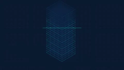 Modern Architectural Blueprint Facade Wireframe with isometric drafting 4K Loop 스톡 동영상 345874000