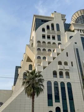 A modern architectural building with geometric patterns Stock Photos