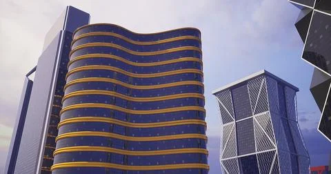 Modern architectural buildings with unique designs in an urban landscape Ilustración de archivo