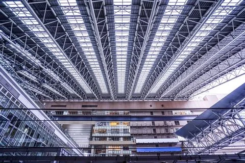 Modern architectural ceiling structure with geometric patterns and natural .. Stock Photos