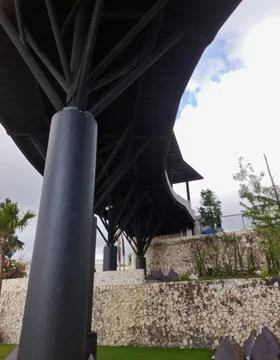 Modern Architectural Column Supporting Curved Roof Structure Stock Photos