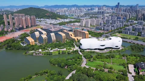Modern Architectural Complex at Baimahu Animation Square, Hangzhou, China 库存影片 346084704