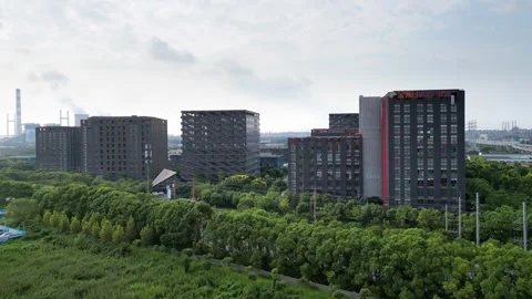 Modern Architectural Complex at Shanghai Jiao Tong University Science Park Stock Footage 346800596