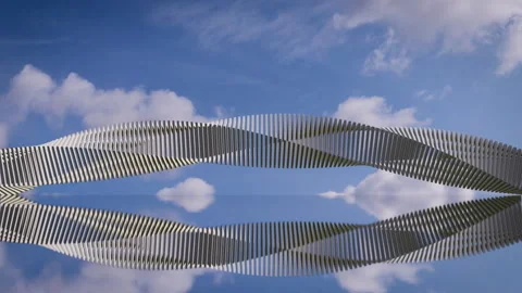 Modern architectural construction in movement that is reflected in the water. Stock Footage 205566950