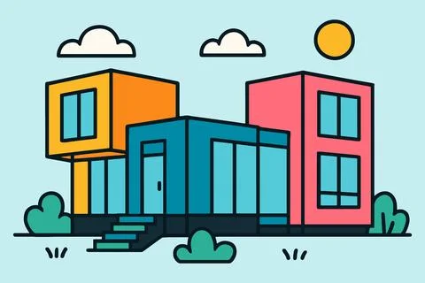 Modern architectural design of colorful modular residential building Stock Illustration