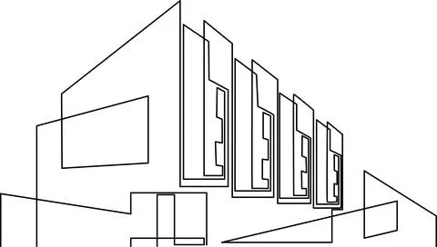 Modern architectural design with a series of angular, overlapping structure.. Stock Illustration