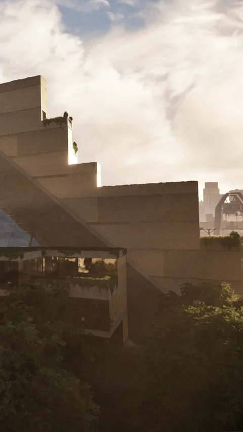 Modern architectural design showcases geometric shapes and natural elements 動画素材 341270691