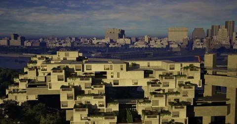 Modern architectural design showcasing unique building with city skyline Ilustración de archivo