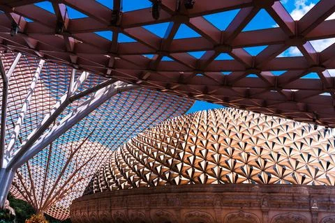 Modern Architectural Dome architectural structure geometric pattern curved beams Stock Photos