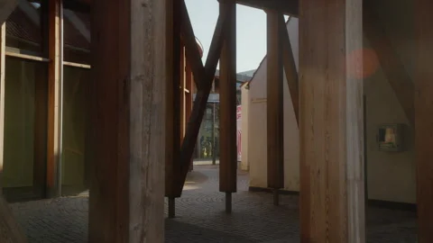 Modern architectural elements frame a quiet Odense street. Ideal for travel Stock Footage 307293963