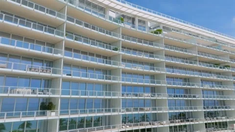 Modern architectural exterior of multi-storey apartment building with panoramic Видео 245652859