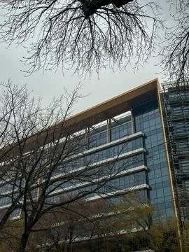 A Modern Architectural Facade Emphasizing Glass and Steel Elements Surround.. Stock Photos